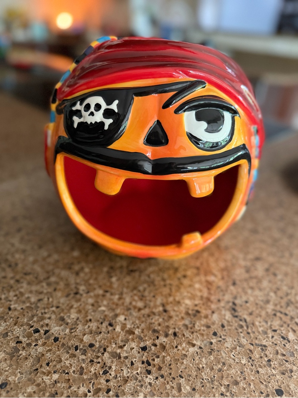 Halloween Pirate Pumpkin Candy Holder - Orange and Red